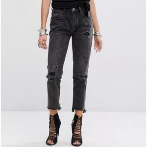 One by OneTeaspoon High Waist Awesome Baggies Distressed Black Denim Jeans Sz 25